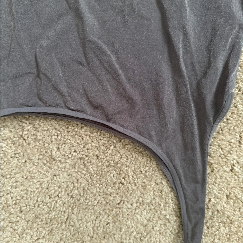 Free People Ribbed Grey One-Shoulder Bodysuit